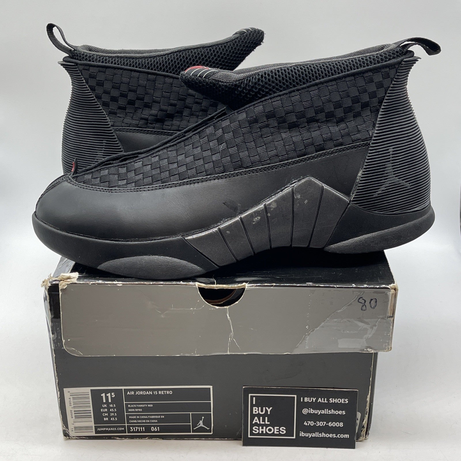 Size 11.5 - Air Jordan 15 Retro 2007 Stealth Black Leather (317111-061)