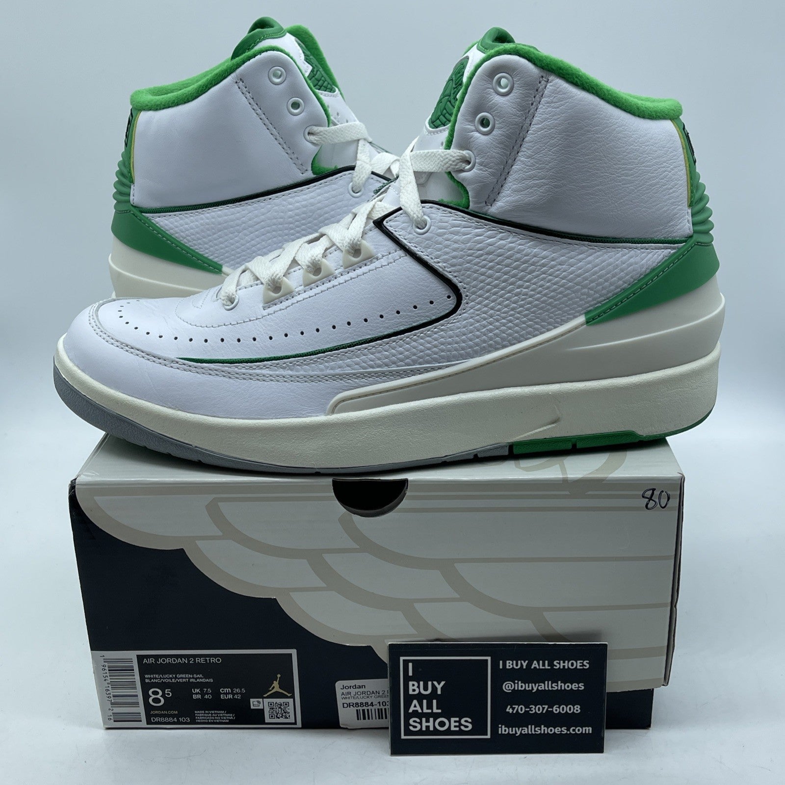 Size 8.5 - Jordan 2 Retro Lucky Green White Leather (DR8884-103)