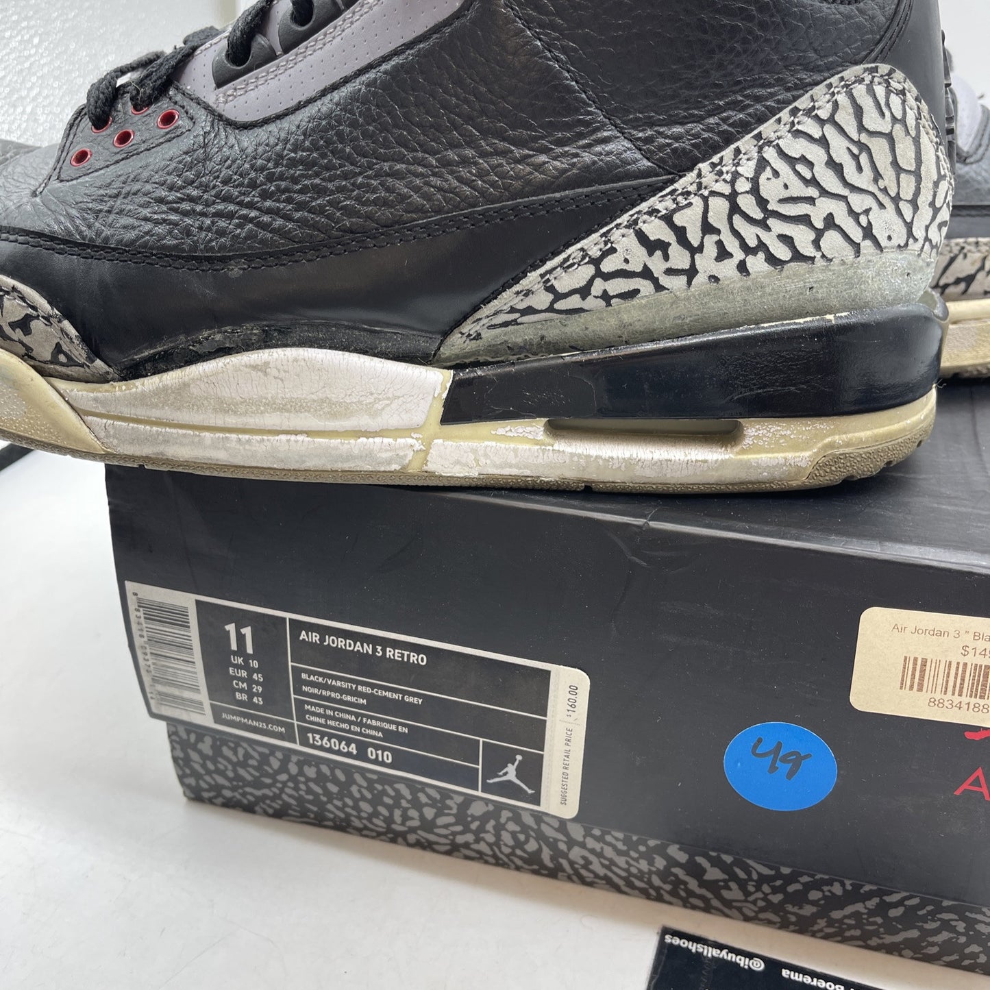 Size 11 - Jordan 3 Retro release 2011 Black Grey Suede (136064-010)