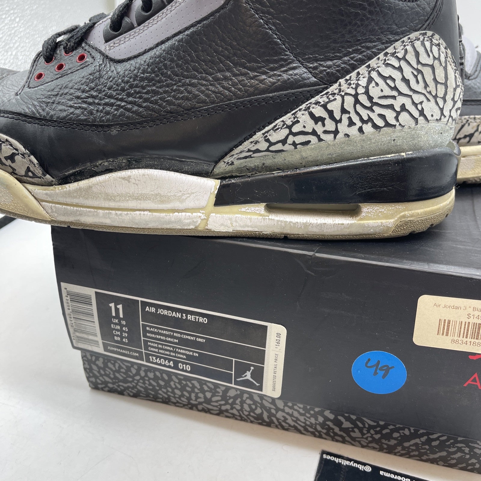 Size 11 - Jordan 3 Retro release 2011 Black Grey Suede (136064-010)