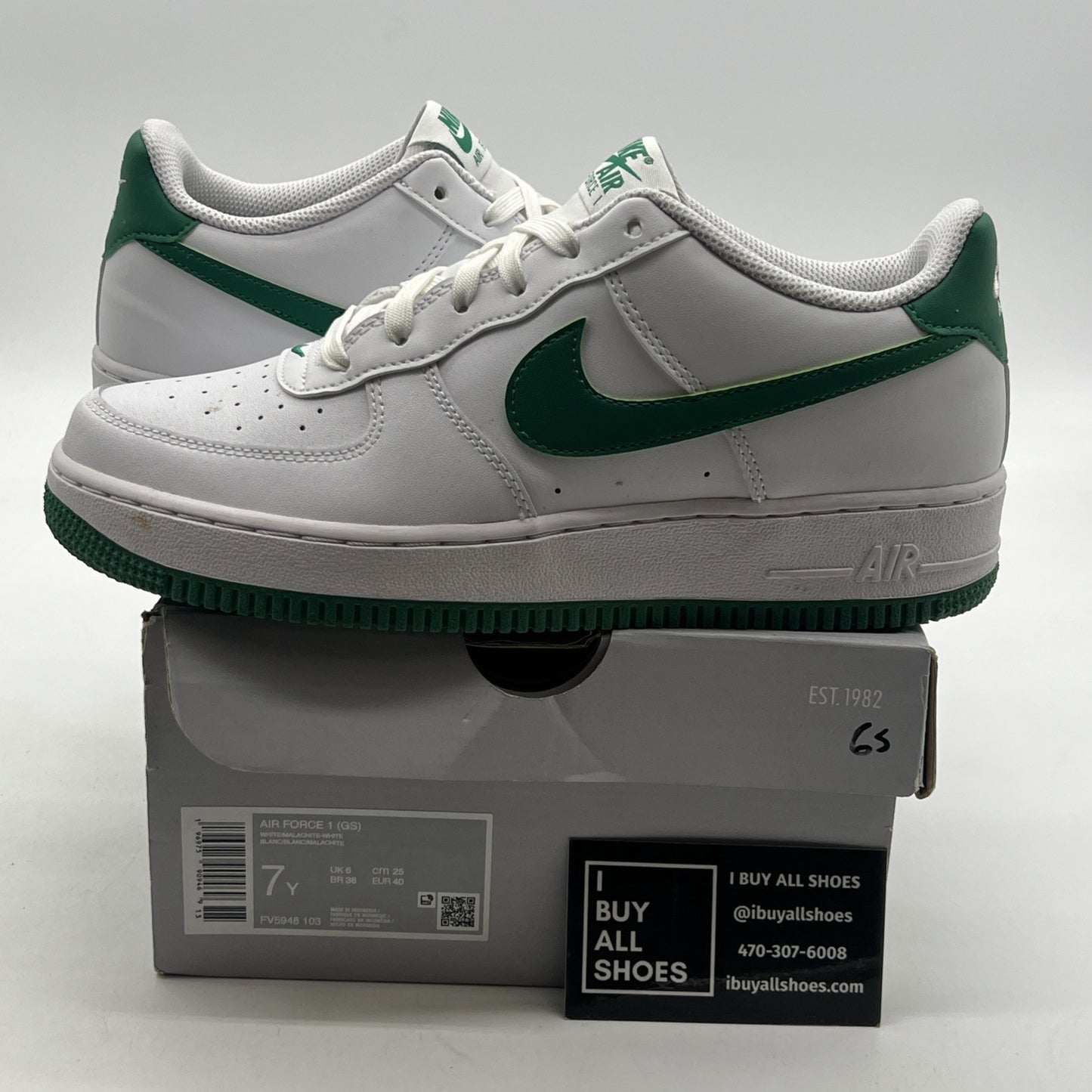 Size 7Y - Nike Air Force 1 White Green Malachite (FV5948-103)