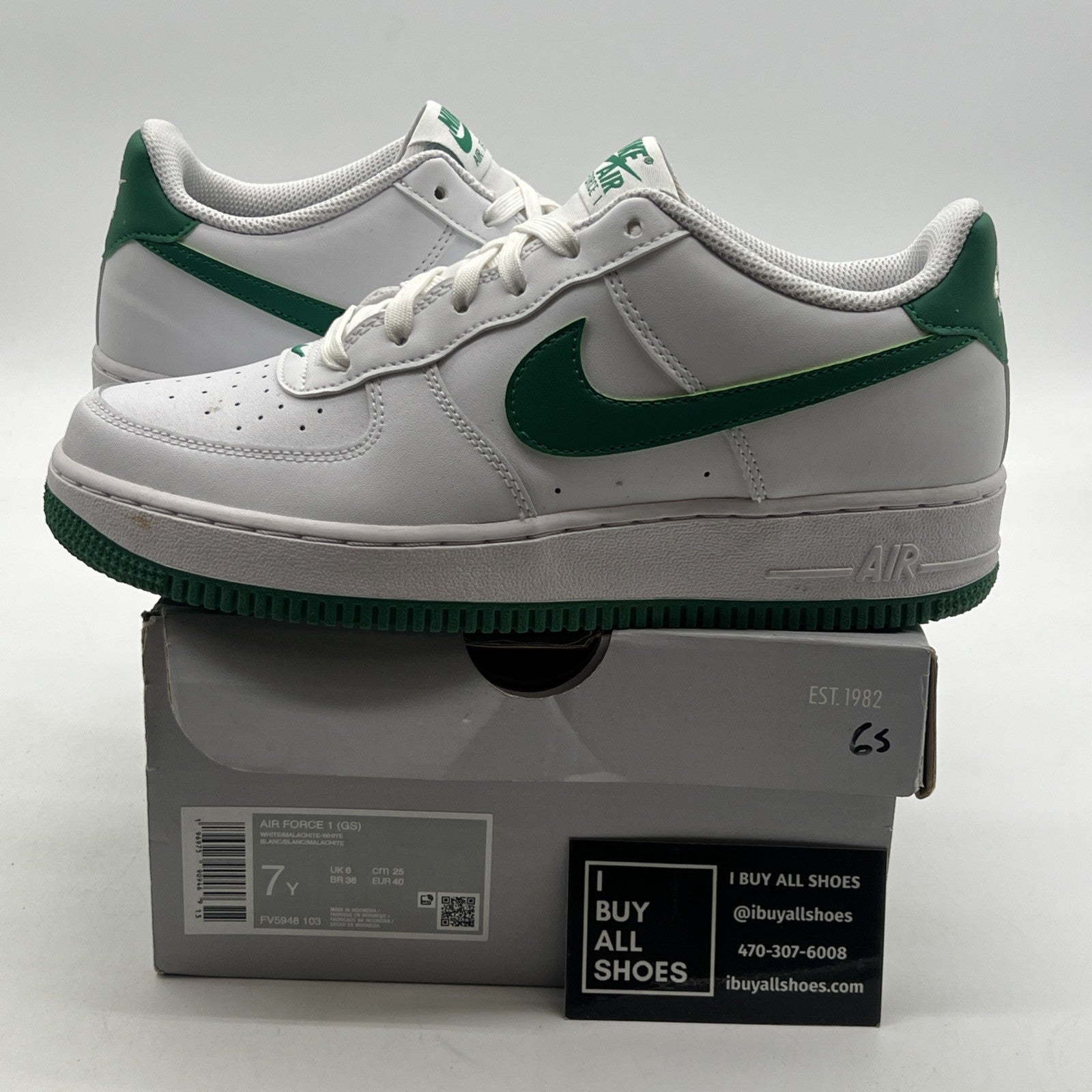 Size 7Y - Nike Air Force 1 White Green Malachite (FV5948-103)