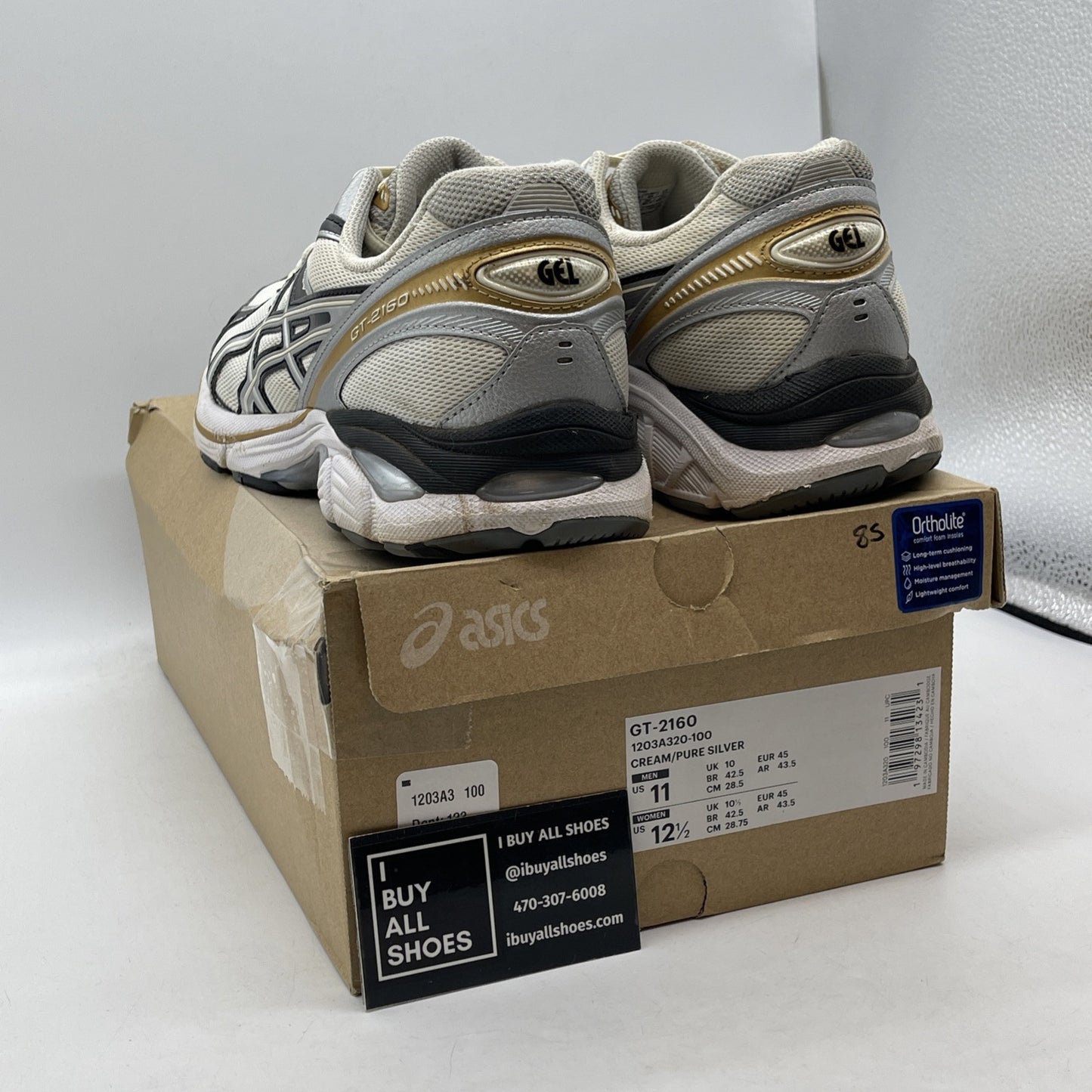 Size 11 - ASICS GT 2160 Cream Silver Gold White Suede Leather (GT-2160)