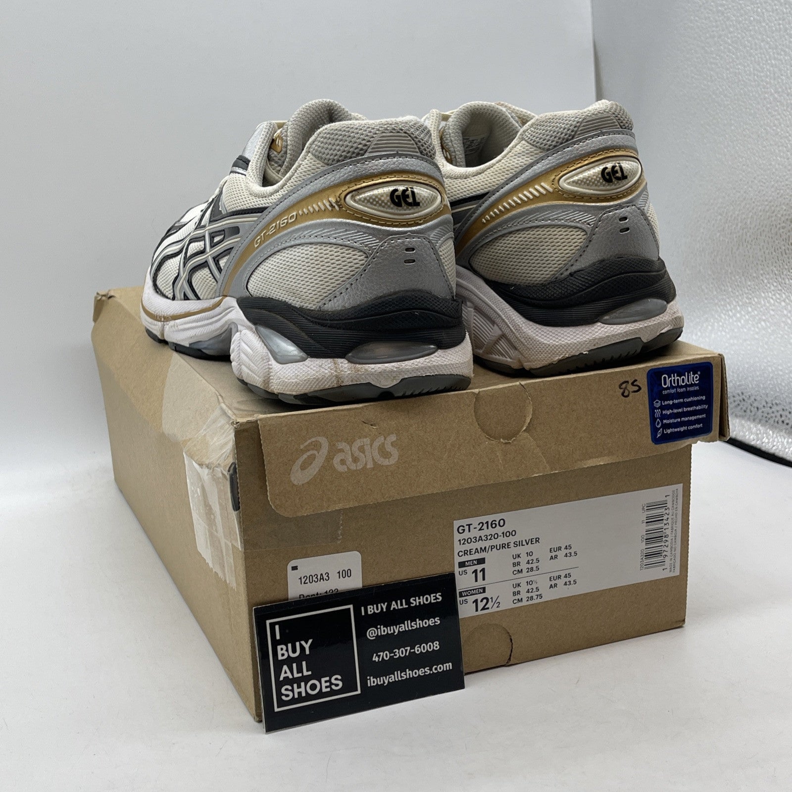 Size 11 - ASICS GT 2160 Cream Silver Gold White Suede Leather (GT-2160)