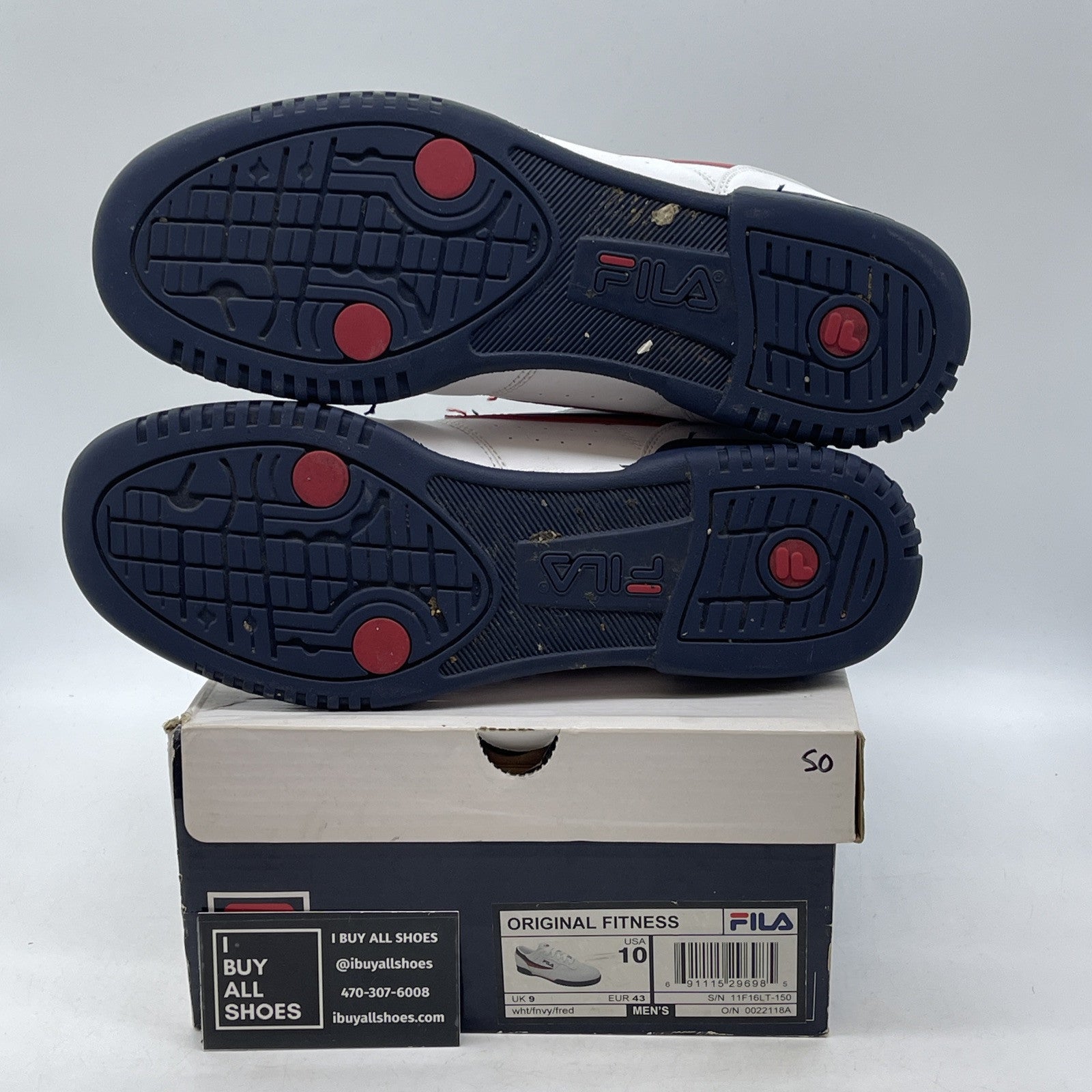 Size 10 - FILA Men's Original Fitness White Blue Red Leather (11F16LT-150)