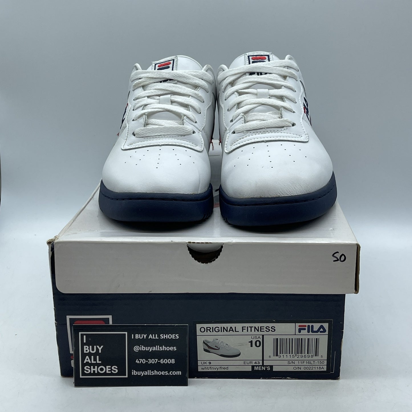 Size 10 - FILA Men's Original Fitness White Blue Red Leather (11F16LT-150)