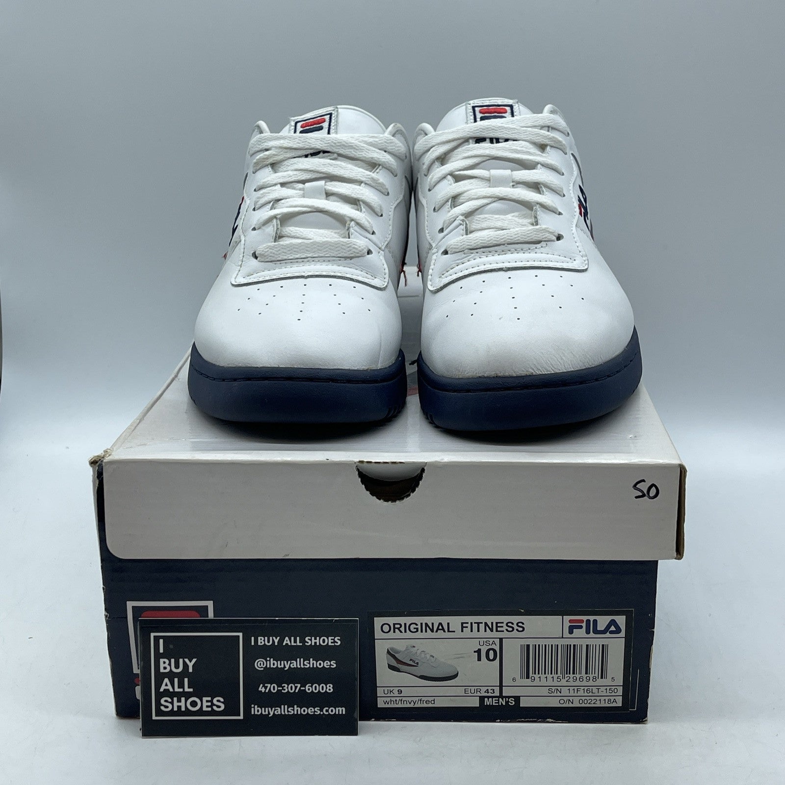 Size 10 - FILA Men's Original Fitness White Blue Red Leather (11F16LT-150)
