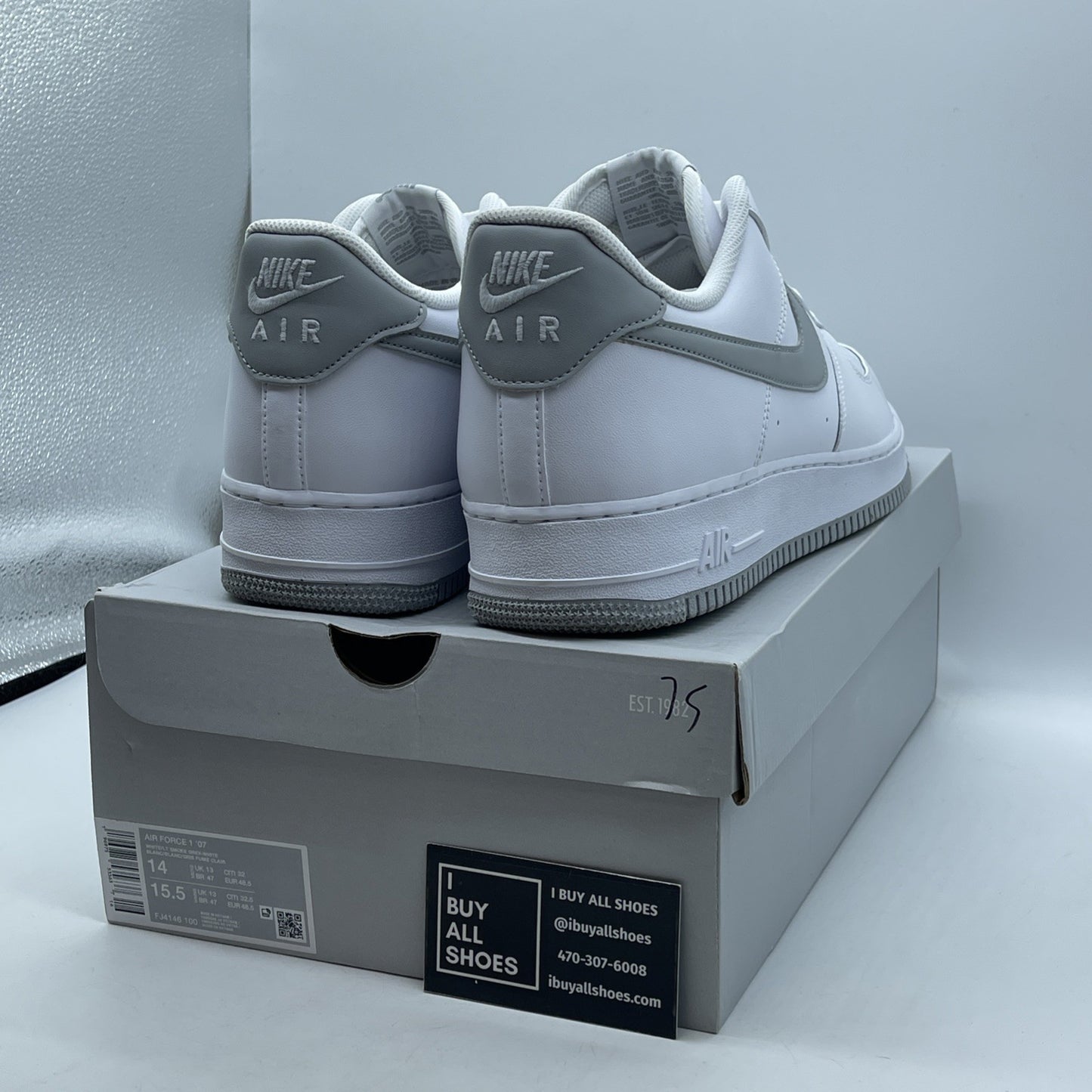 Size 14 - Nike Air Force 1 "Light Smoke Grey" White Leather (FJ4146 100)