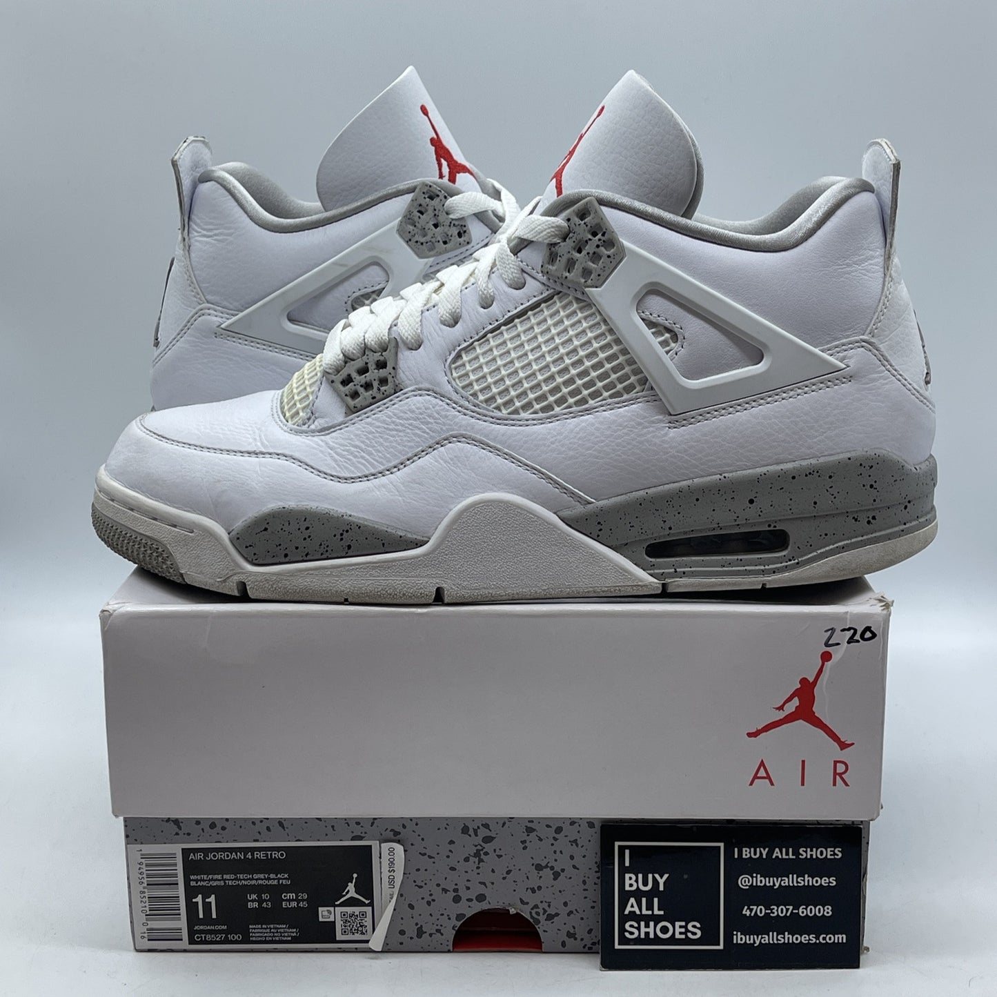 Size 11 - Jordan 4 Retro Mid White Oreo Grey Red Leather (CT8527-100)