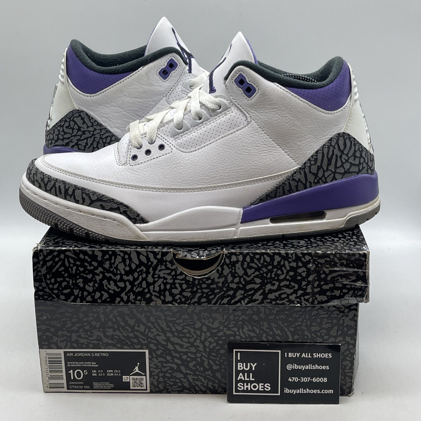 Size 10.5 - Jordan 3 Retro Mid Dark Iris White Grey Suede Leather (CT8532-105)