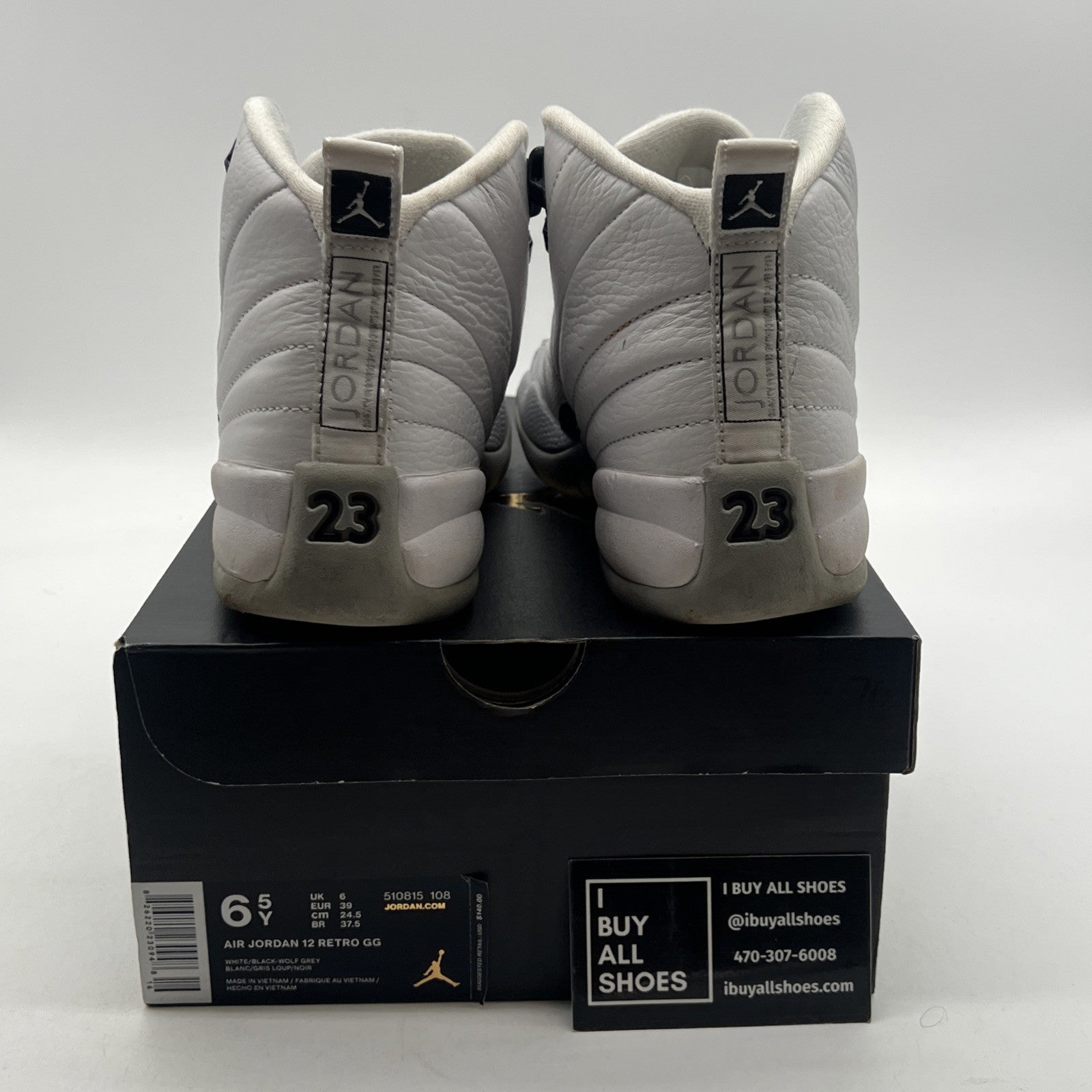 Size 6.5Y - Nike Air Jordan 12 Retro Wolf Grey White Black Leather (510815-108)