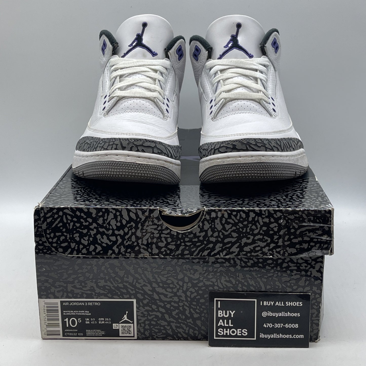 Size 10.5 - Jordan 3 Retro Mid Dark Iris White Grey Suede Leather (CT8532-105)