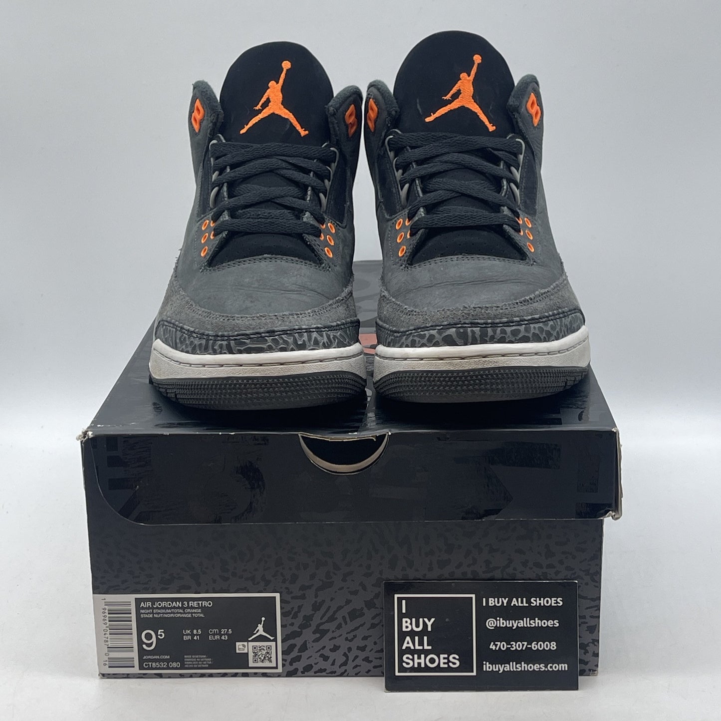 Size 9.5 - Jordan 3 Retro 2023 Mid Fear Black Grey Orange Suede (CT8532-080)