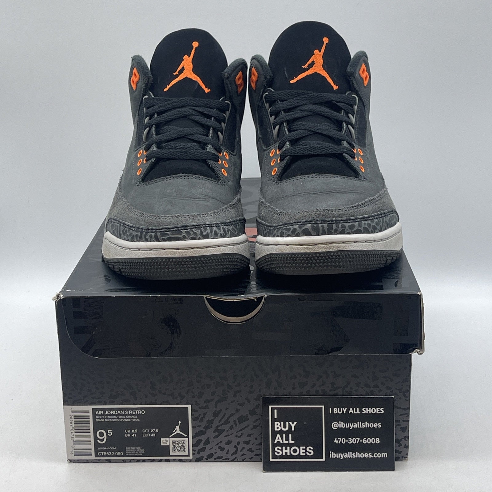 Size 9.5 - Jordan 3 Retro 2023 Mid Fear Black Grey Orange Suede (CT8532-080)
