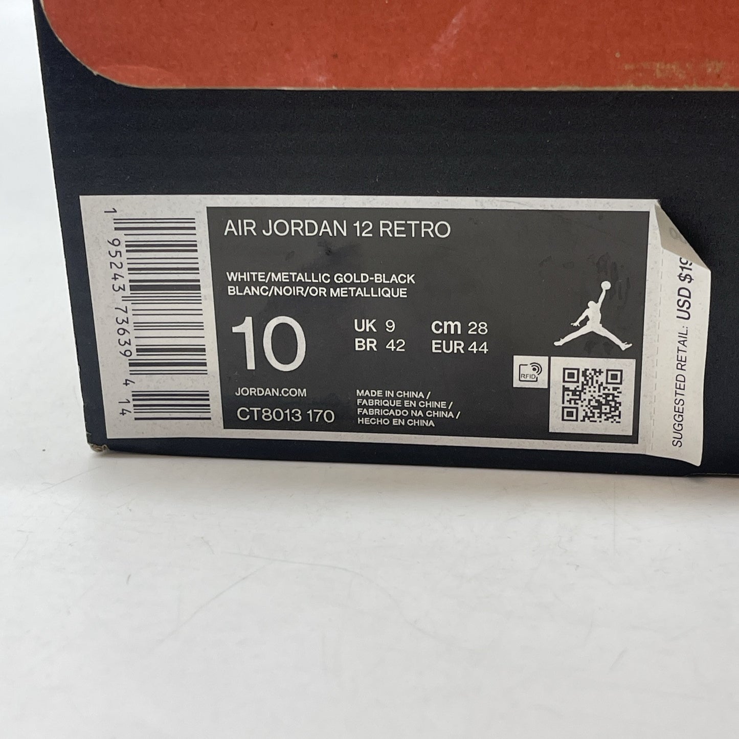 Size 10 - Jordan 12 Royalty White Black Gold Suede (CT8013-170)