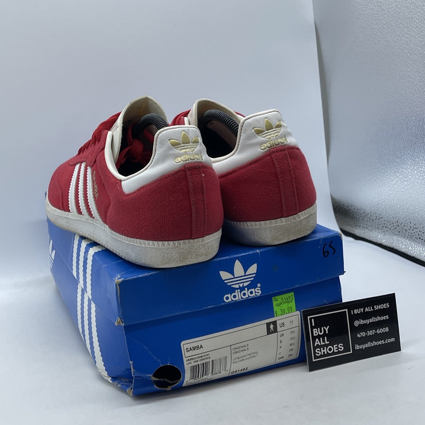 Size 11 - Adidas Originals SAMBA OG Low Top Board Red White Gold Suede (G51492)
