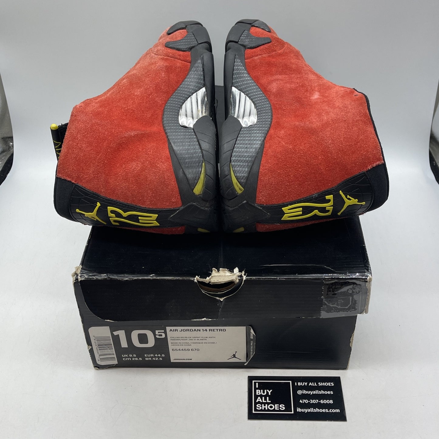 Size 10.5 - Air Jordan 14 Retro Ferrari Red Black Silver Suede (654459-670)