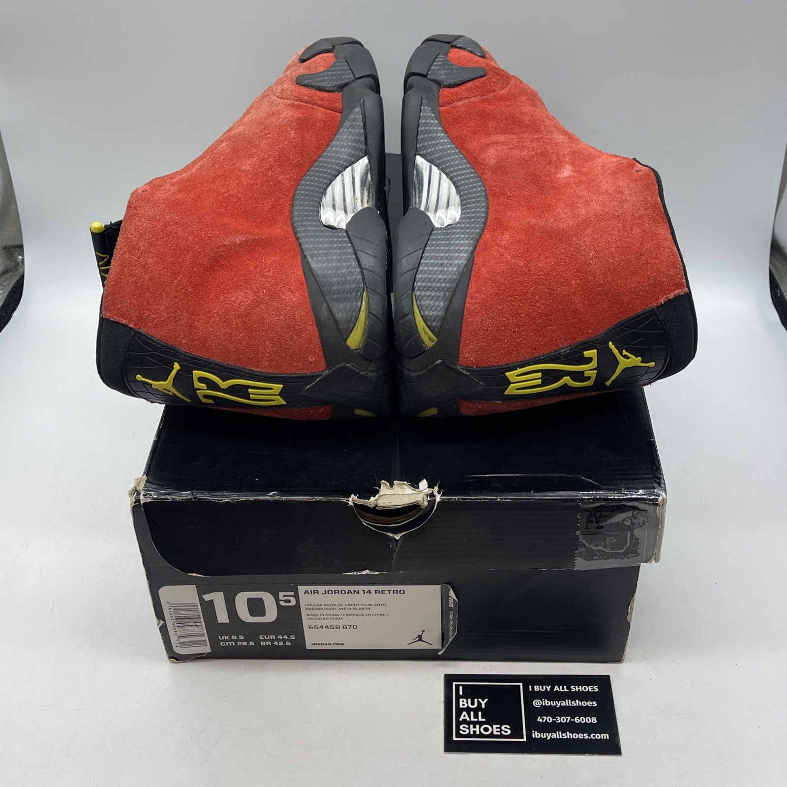 Size 10.5 - Air Jordan 14 Retro Ferrari Red Black Silver Suede (654459-670)