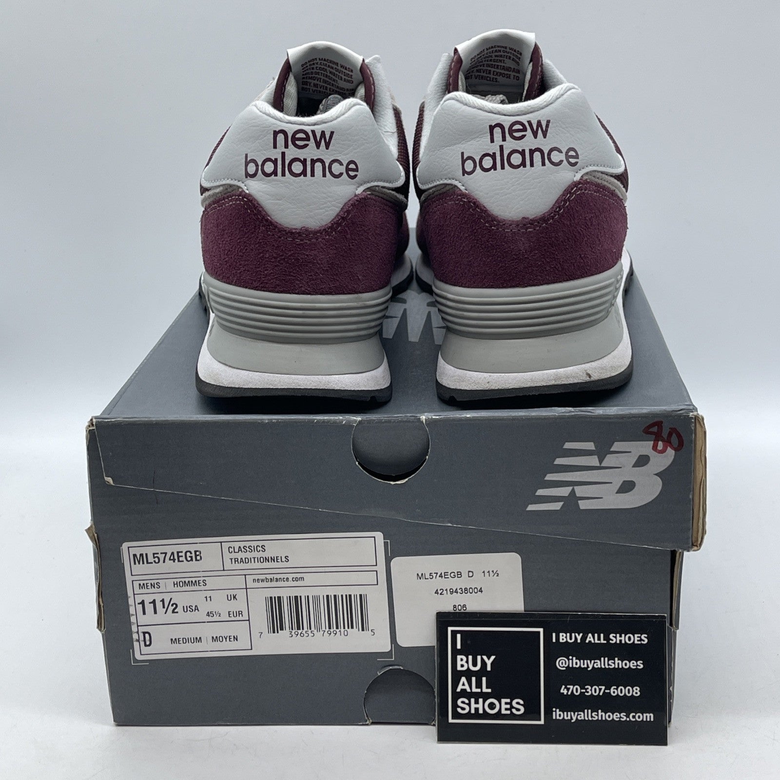 Size 11.5 - New Balance 574 Burgundy Grey Suede Leather (ML574EGB)