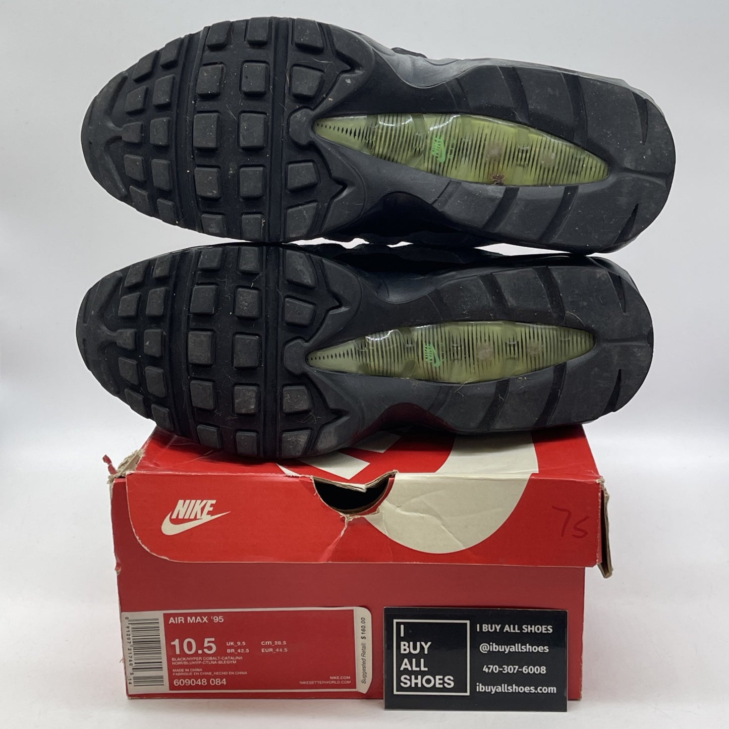 Size 10.5 - Nike Air Max 95 Black Hyper Cobalt Blue Grey Suede (609048-084)