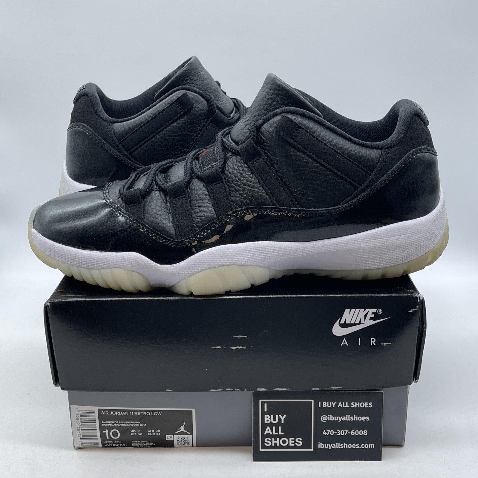 Size 10 - Jordan 11 Retro Low 72-10 Black Grey Red Suede Leather (AV2187-001)