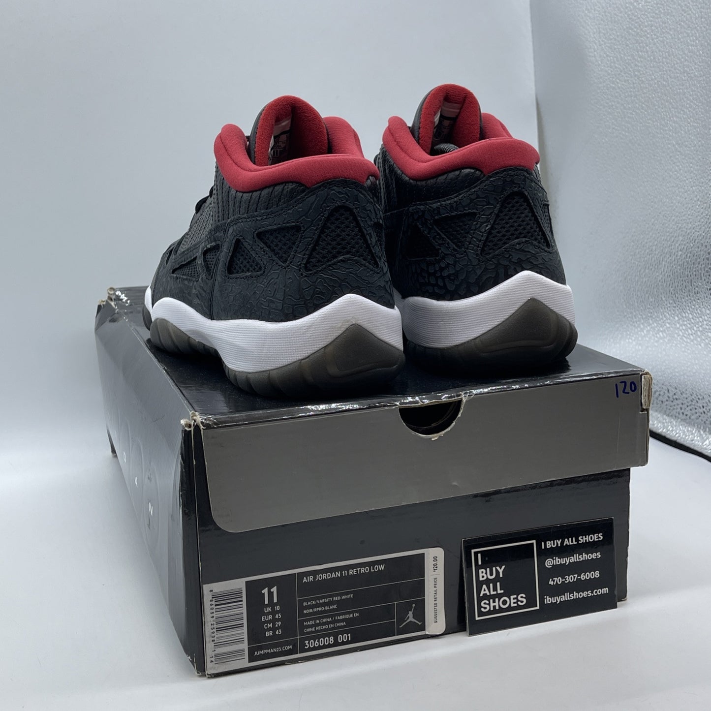 Size 11 - Air Jordan 11 Retro IE 2011 Low Black Charcoal Red (306008-001)