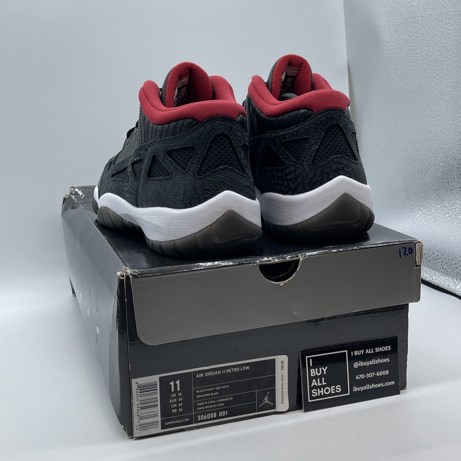 Size 11 - Air Jordan 11 Retro IE 2011 Low Black Charcoal Red (306008-001)