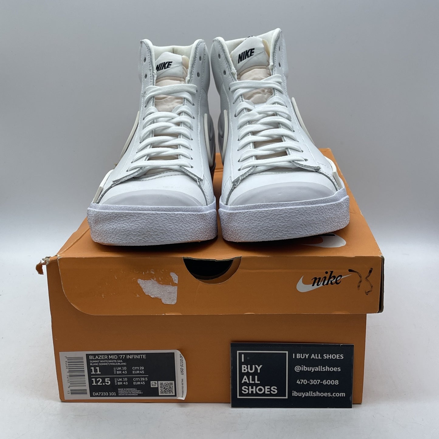Size 11 - Nike Blazer '77 Infinite Mid Summit White Grey Leather (DA7233-101)