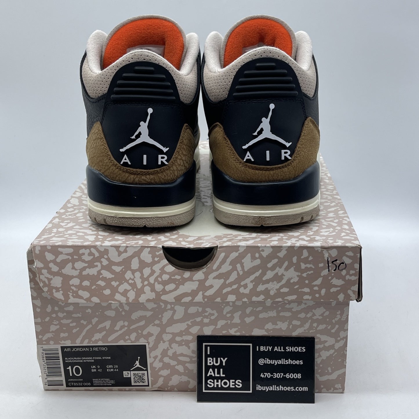 Size 10 - Jordan 3 Retro Mid Desert Elephant Black Suede Leather (CT8532-008)