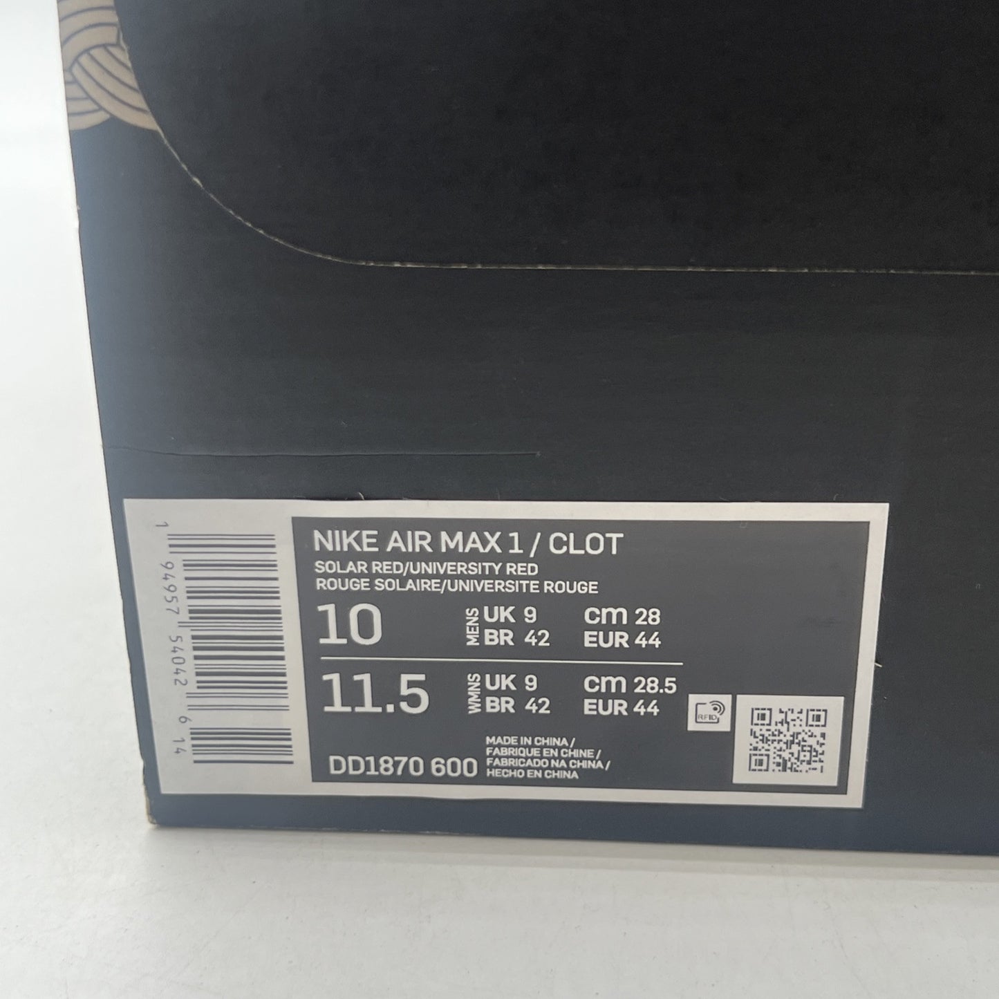 Size 10 - Nike CLOT x Air Max 1 Kiss Of Death - Solar Red (DD1870-600)