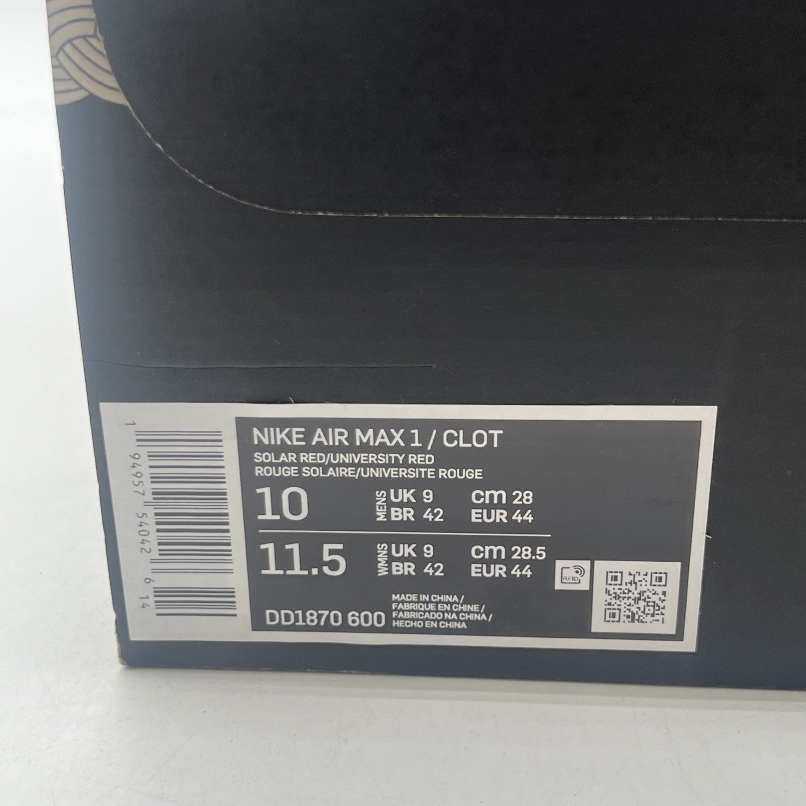 Size 10 - Nike CLOT x Air Max 1 Kiss Of Death - Solar Red (DD1870-600)