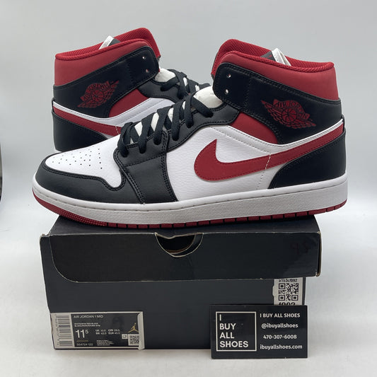 Size 11.5 - Air Jordan 1 Mid Black Gym Red White Black Leather (554724-122)