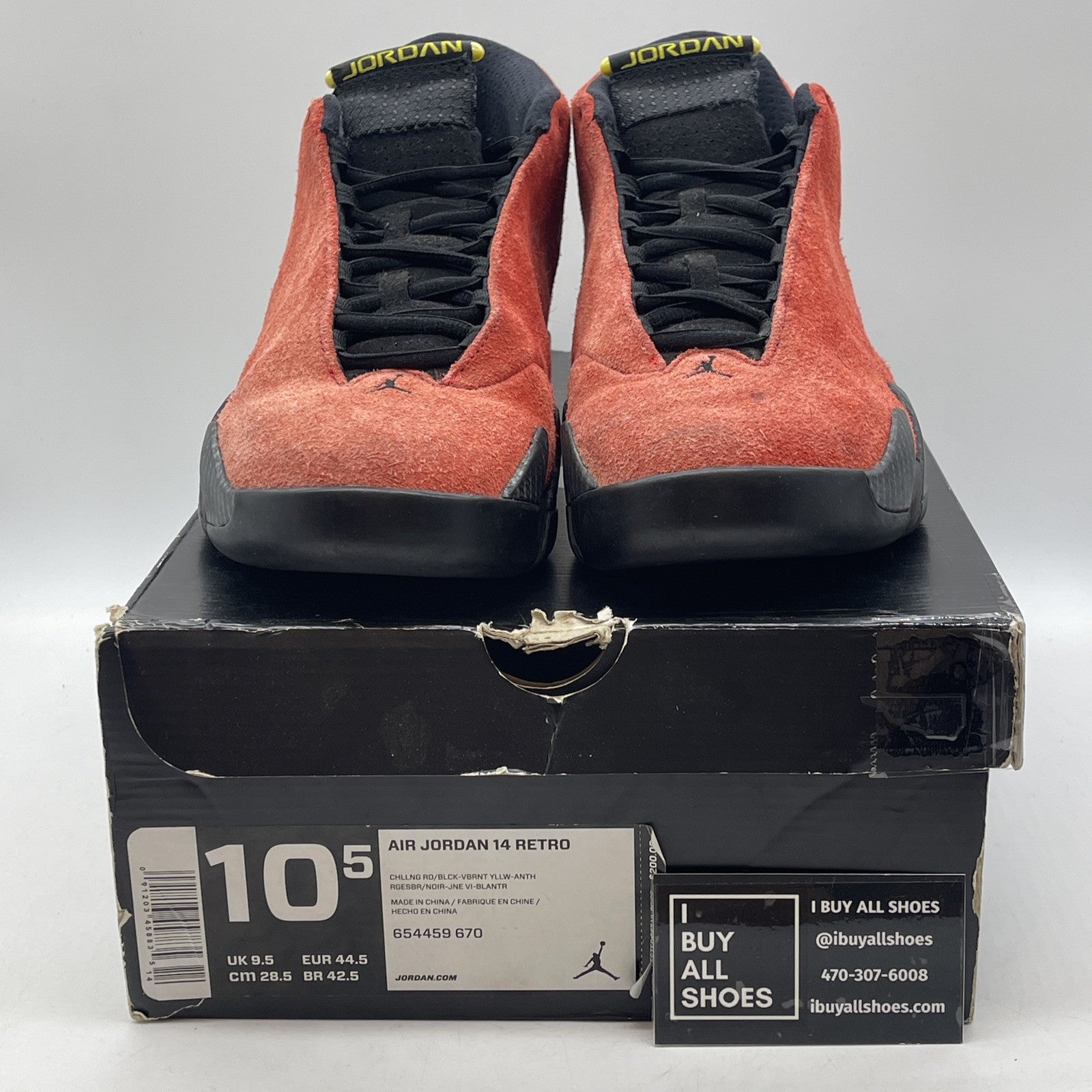 Size 10.5 - Air Jordan 14 Retro Ferrari Red Black Silver Suede (654459-670)