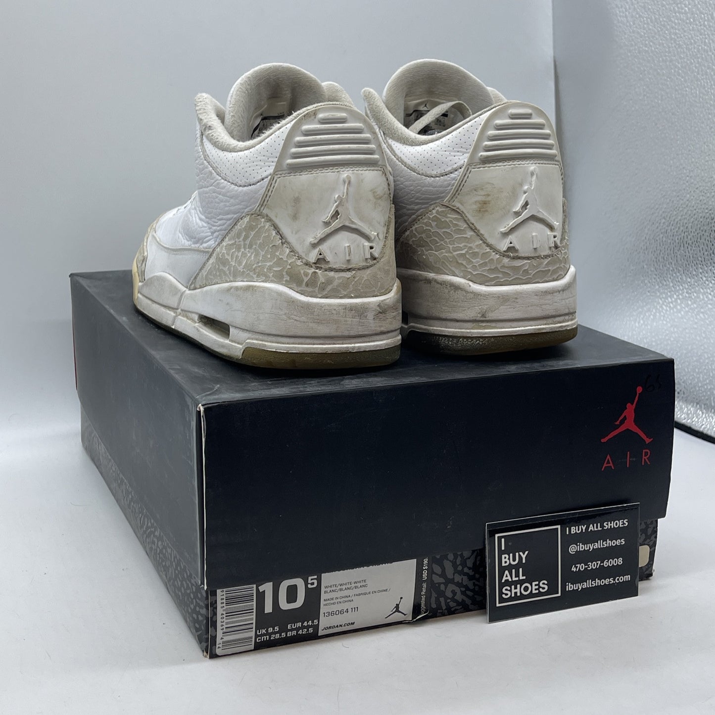 Size 10.5 - Air Jordan 3 Retro Triple White Suede Leather (136064-111)