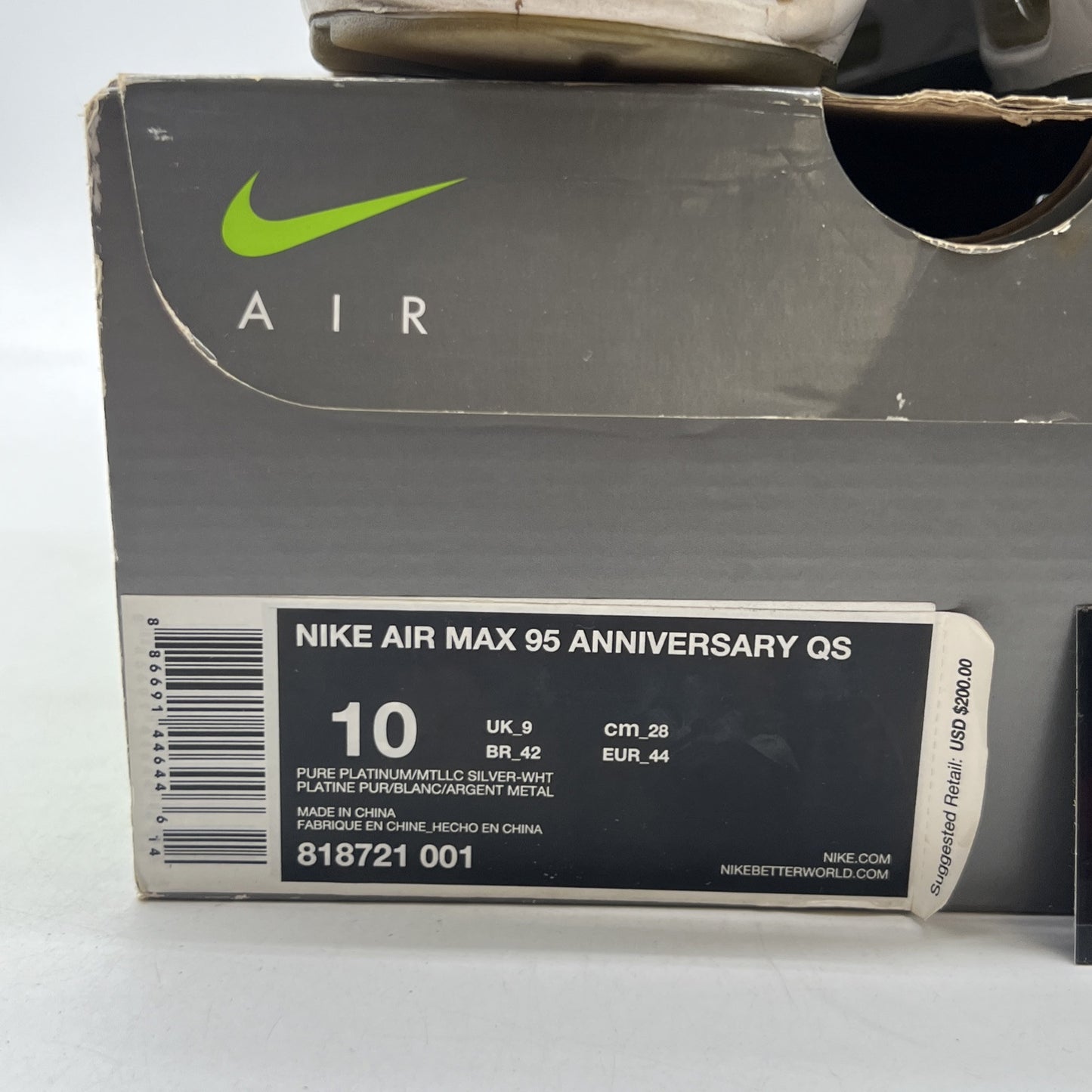 Size 10 - Nike Air Max 95 20th Anniversary Pure Platinum (818721-001)