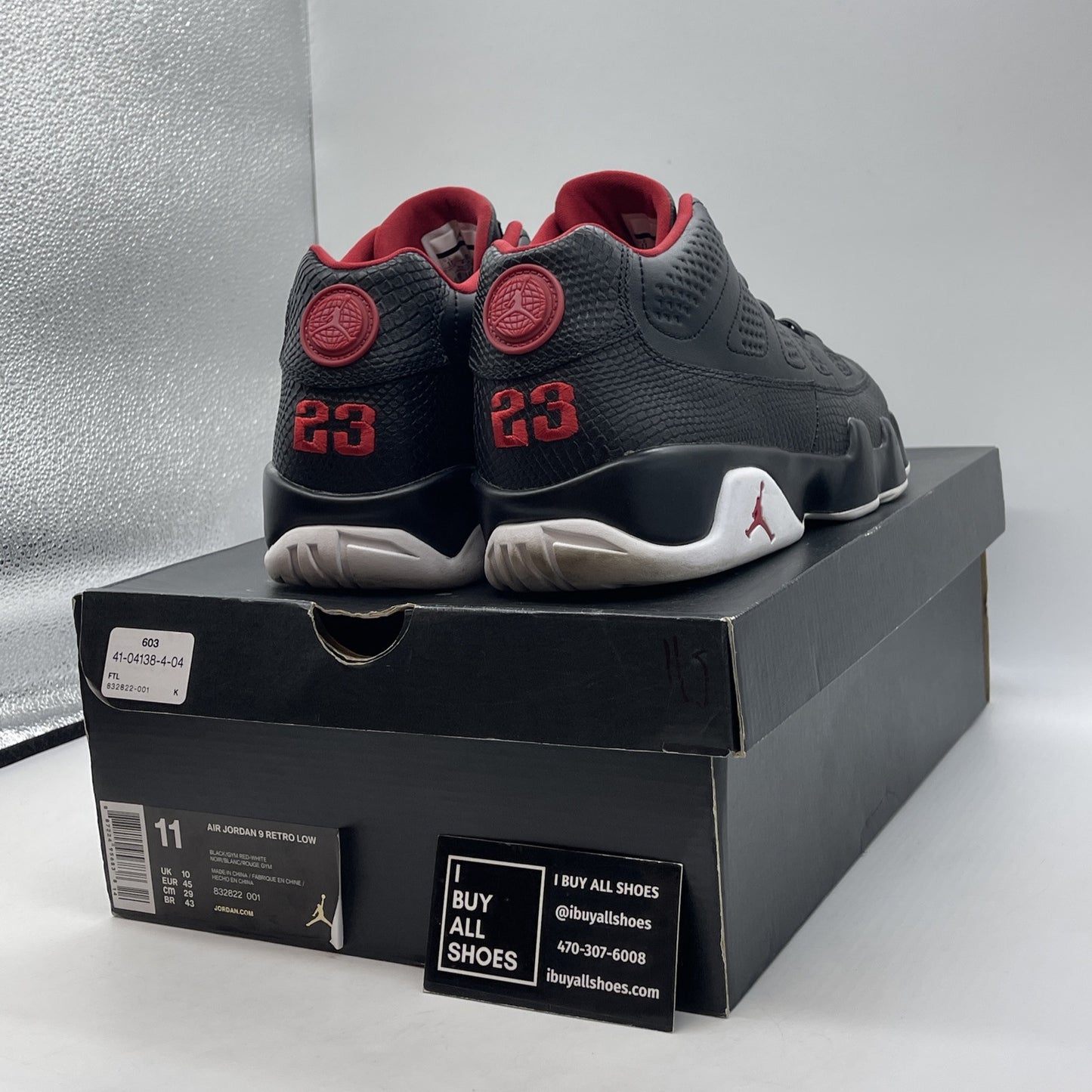 Size 11 - Air Jordan 9 Retro Low Snakeskin Black Red Leather (832822-001)