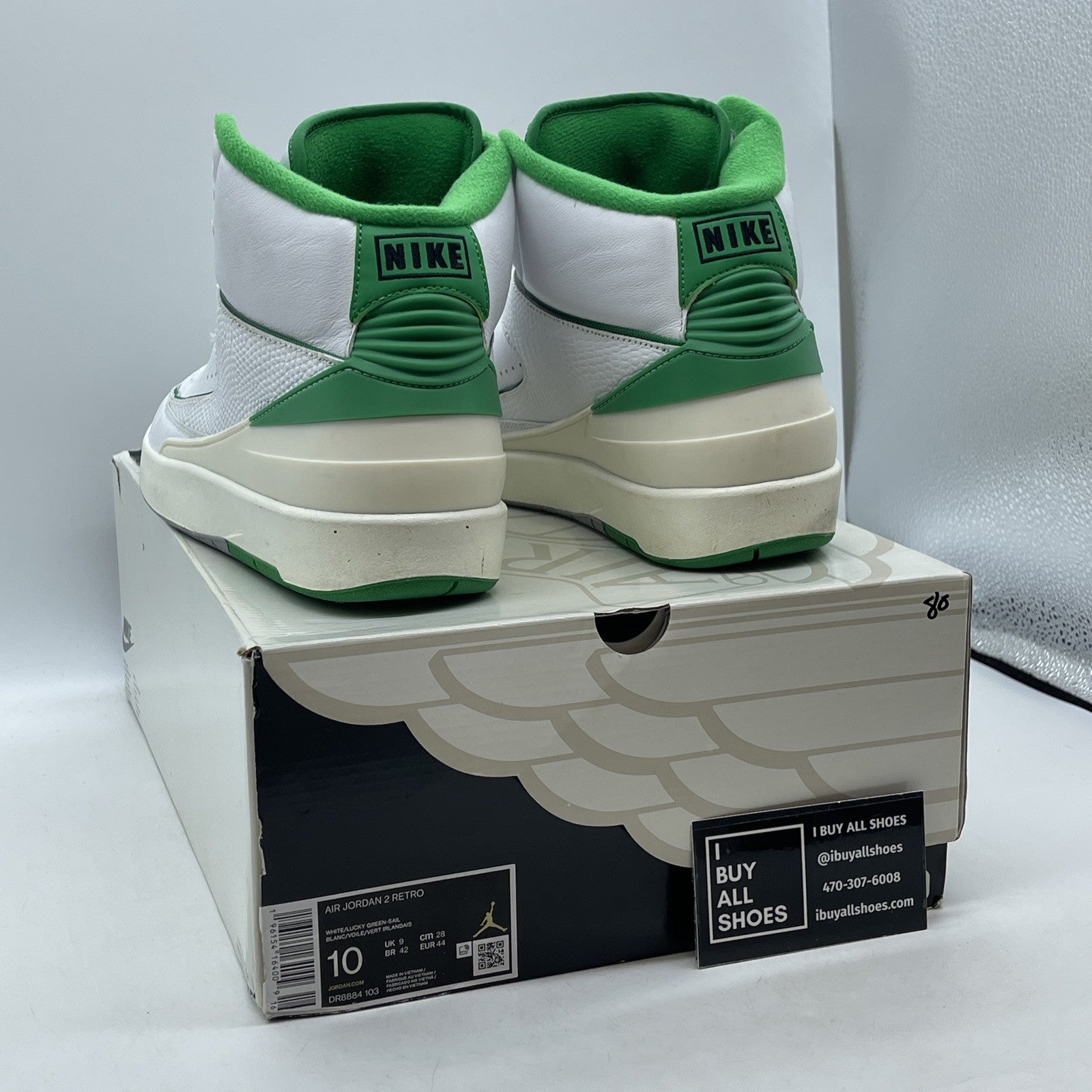 Size 10 - Jordan 2 Retro Lucky Green White Leather (DR8884-103)