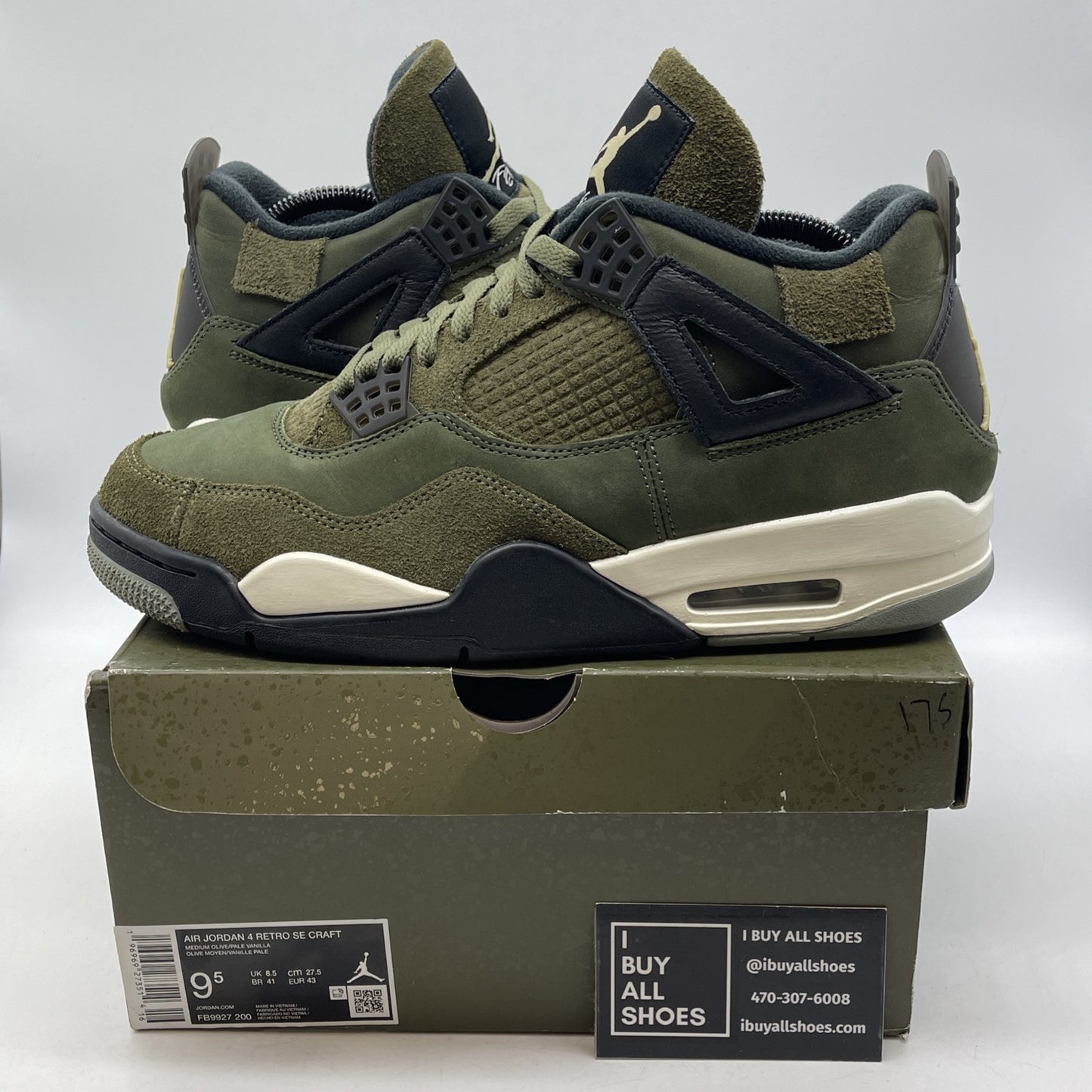 Size 9.5 - Jordan 4 SE Retro Low Craft - Olive Black Suede Leather (FB9927-200)