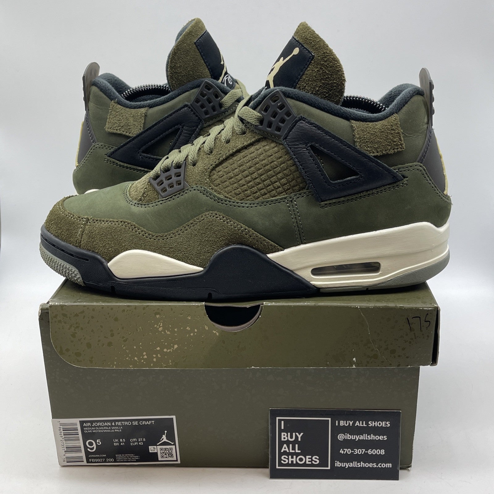 Size 9.5 - Jordan 4 SE Retro Low Craft - Olive Black Suede Leather (FB9927-200)