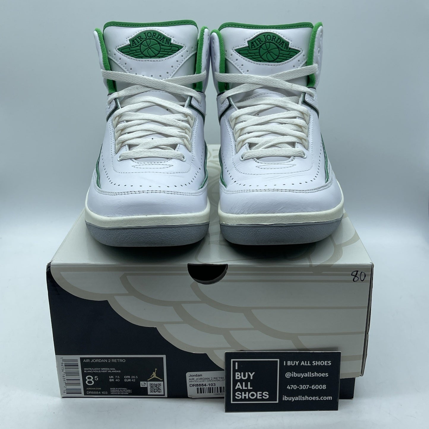 Size 8.5 - Jordan 2 Retro Lucky Green White Leather (DR8884-103)