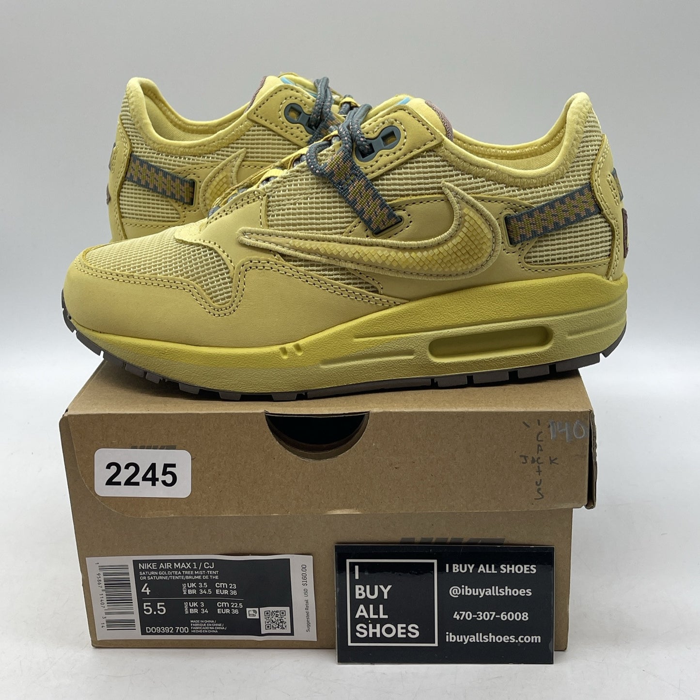 Size 4 - Nike Air Max 1 x Travis Scott Saturn Gold Suede Leather (DO9392-700(