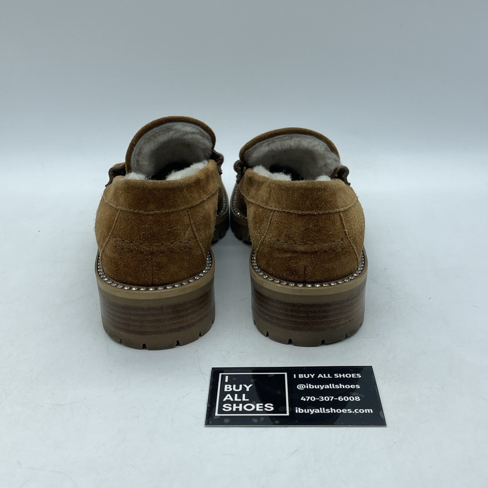 Size 38 - JIMMY CHOO Deanna Shearling lined suede lug sole moc toe loafers