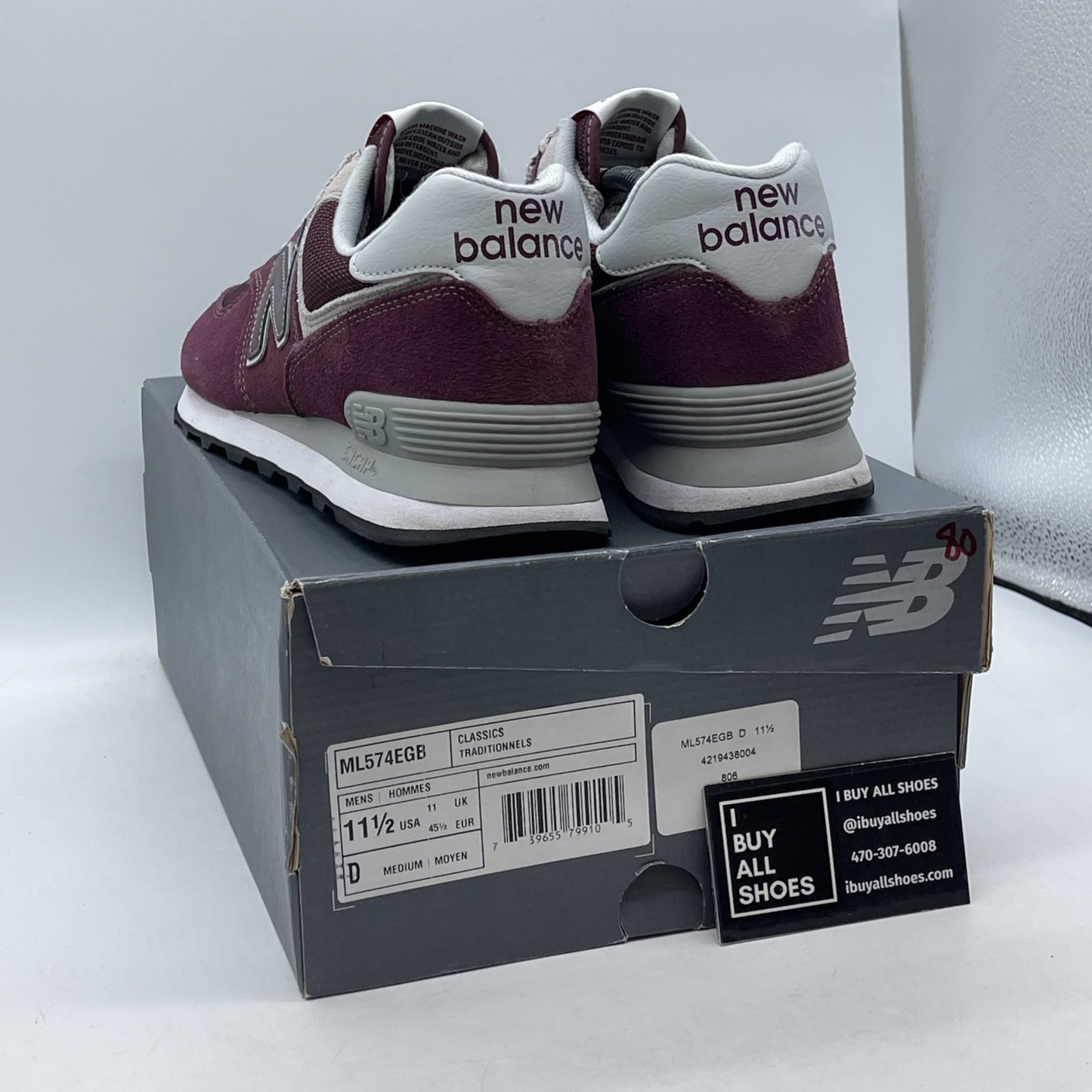 Size 11.5 - New Balance 574 Burgundy Grey Suede Leather (ML574EGB)