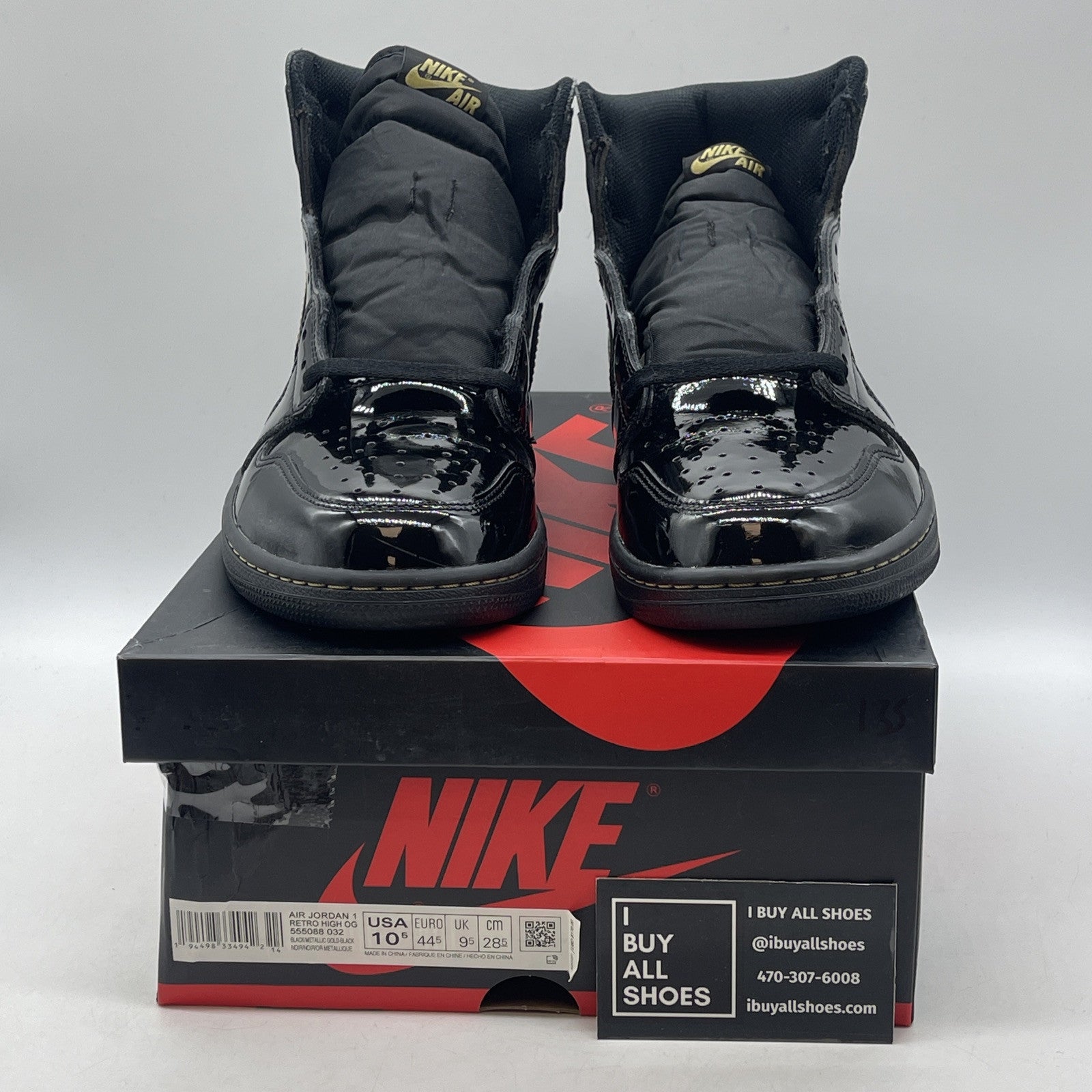 Size 10.5 - Jordan 1 Black 2020 Gold Leather (555088-032)