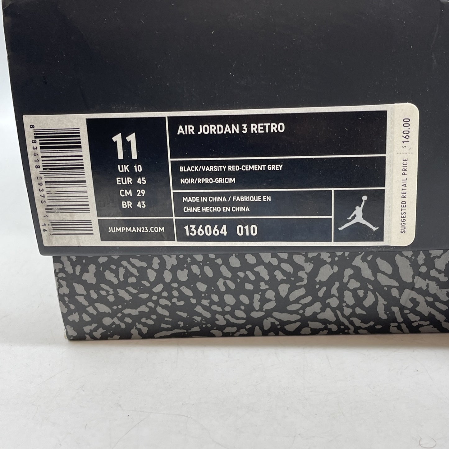 Size 11 - Jordan 3 Retro release 2011 Black Grey Suede (136064-010)