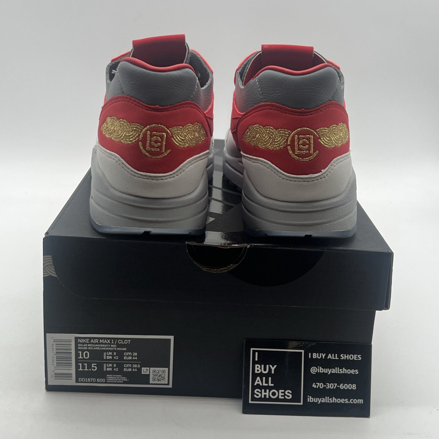 Size 10 - Nike CLOT x Air Max 1 Kiss Of Death - Solar Red (DD1870-600)