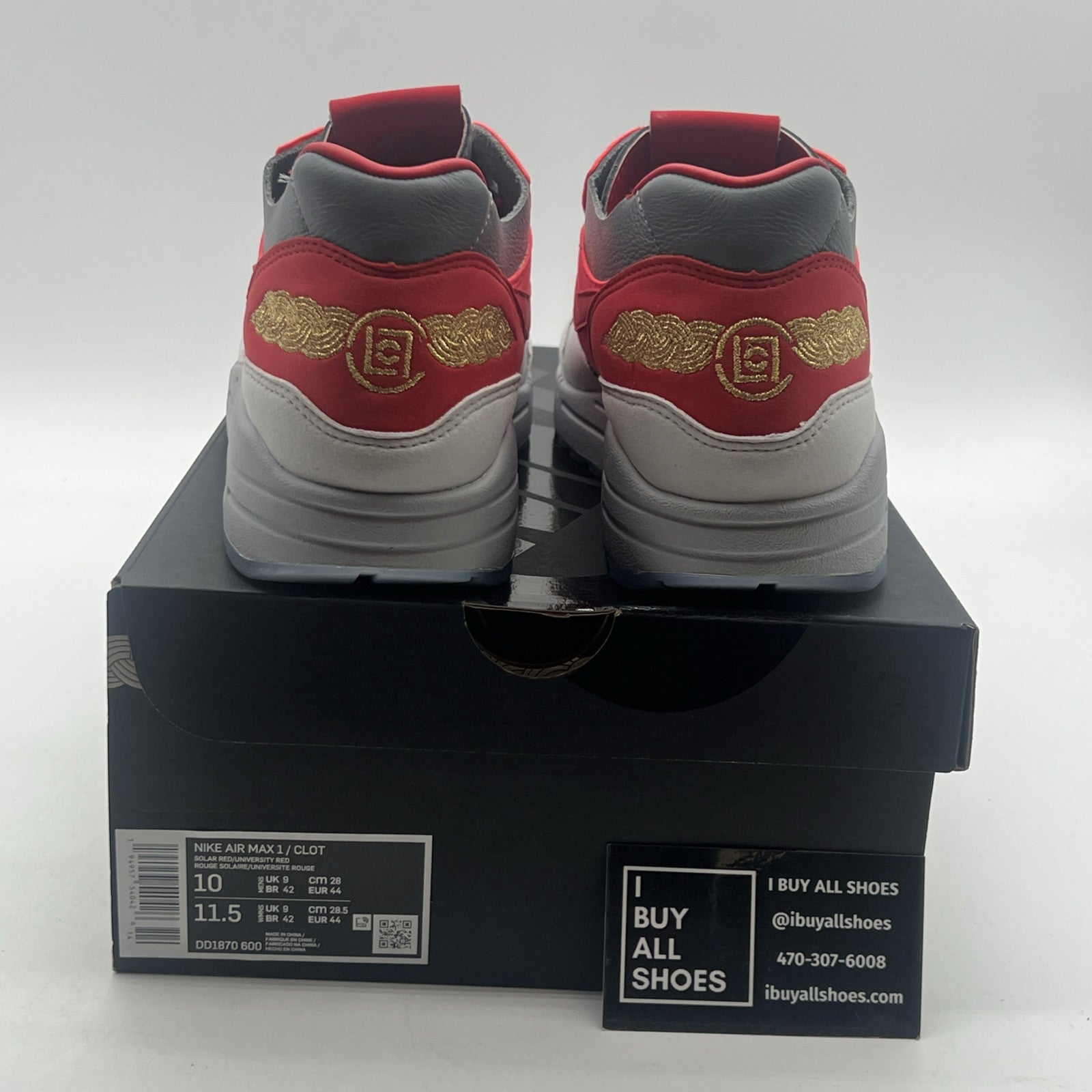 Size 10 - Nike CLOT x Air Max 1 Kiss Of Death - Solar Red (DD1870-600)