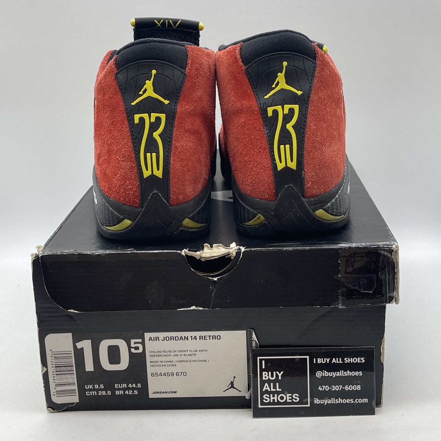 Size 10.5 - Air Jordan 14 Retro Ferrari Red Black Silver Suede (654459-670)