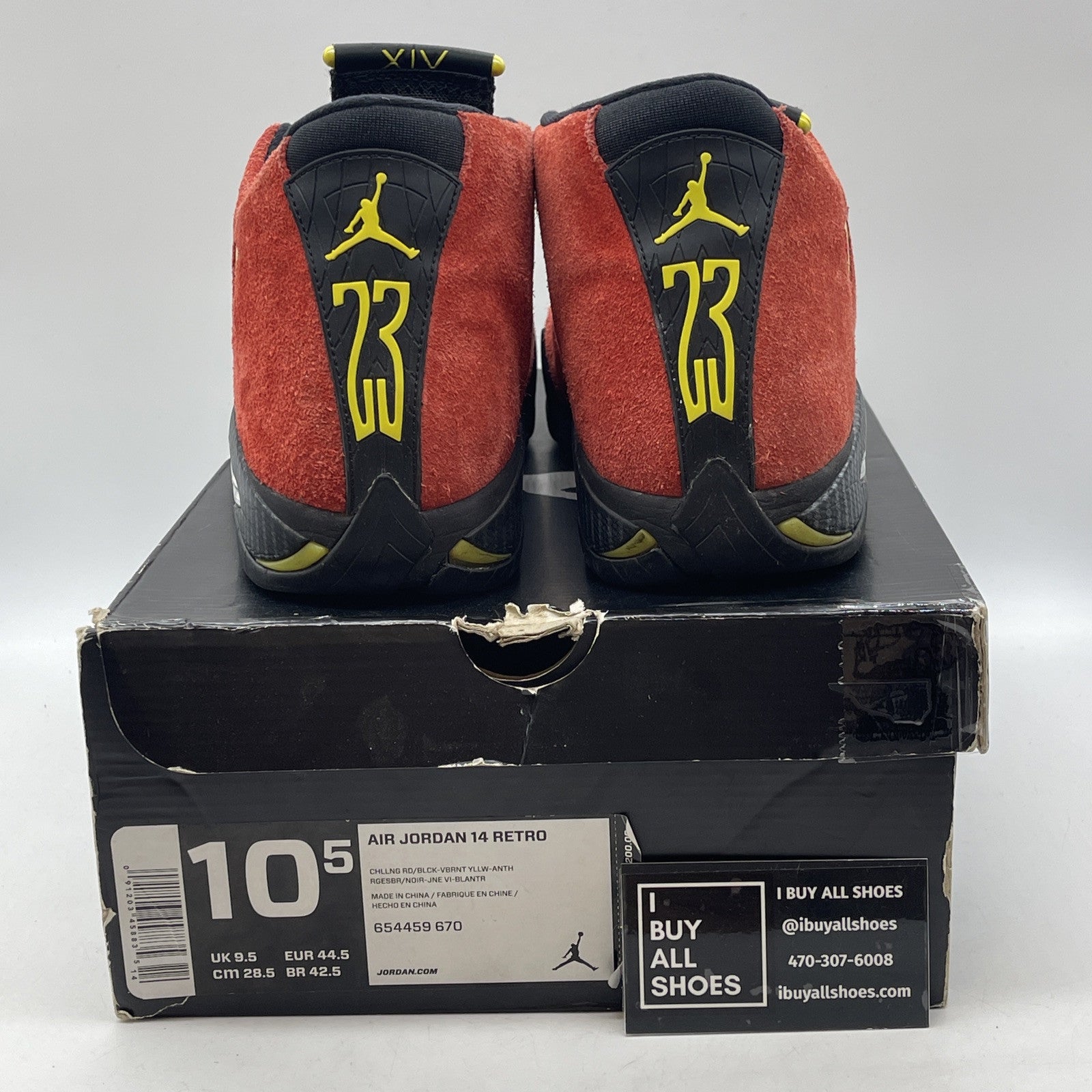 Size 10.5 - Air Jordan 14 Retro Ferrari Red Black Silver Suede (654459-670)