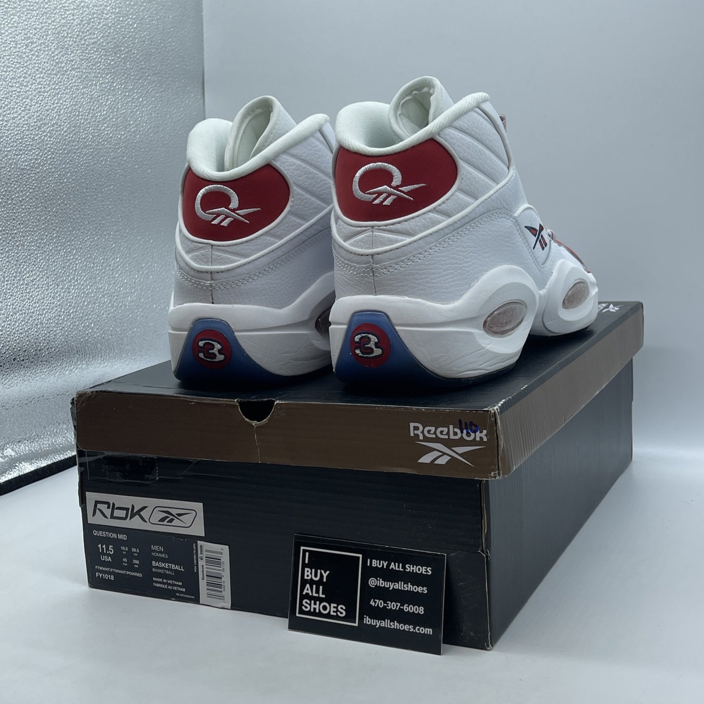 Size 11.5 - Reebok Question OG 2020 Mid Red Toe White Leather (FY1018)